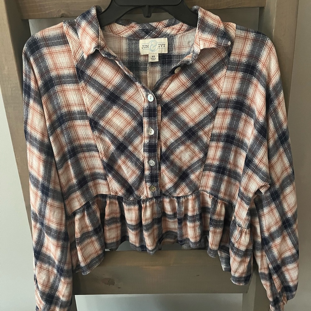 Jun & Ivy Plaid Button-Up Blouse